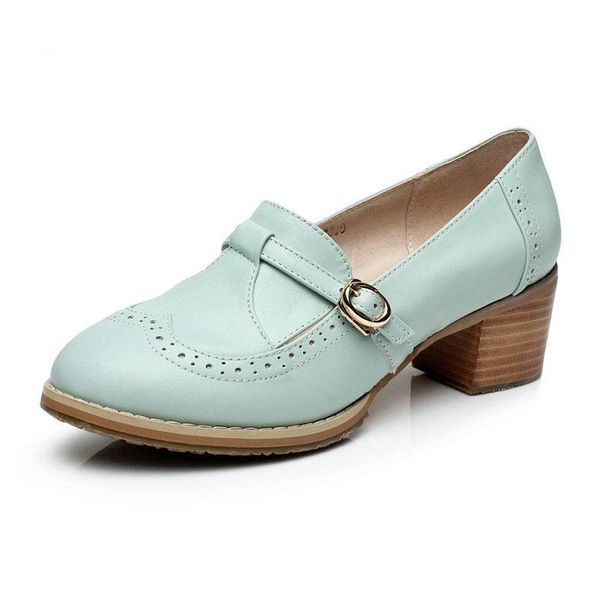 

dress shoes spring genuine leather england large size single thick with shallow mouth handmade oxford round toe high heels women, Black