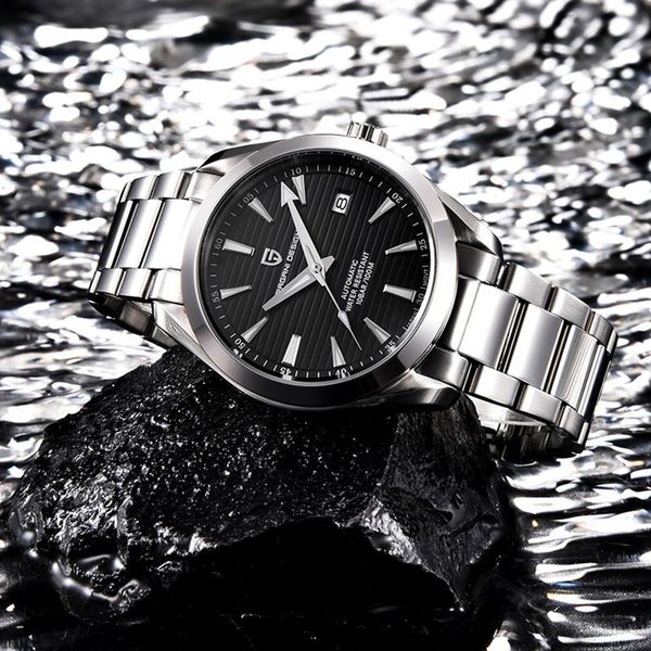 

wristwatches pagani design business mechanical men's watches waterproof stainless steel automatic nh35 watch men+box, Slivery;brown
