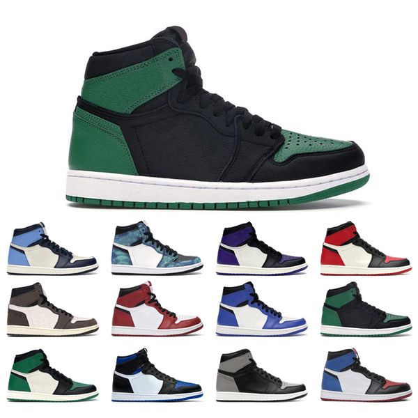 

man basketball shoes 1 1s athletic tie dye turbo green hyper royal unc dark mocha obsidian court purple bred toe cactus jack game pine shado, White;red