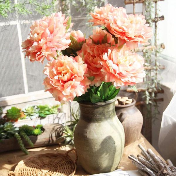 

decorative flowers & wreaths 17cm rose pink silk peony artificial bouquet 2 big head fake for home wedding decoration indoor
