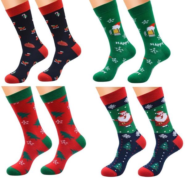 

men's socks christmas holiday funny crew cute novelty snowflake beer xmas tree santa claus printed festive tube hosiery, Black