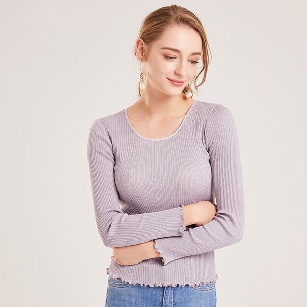 

t shirt 30% silk 70% cotton women's stretchy base layer round neck long sleeve shirt tg104, White