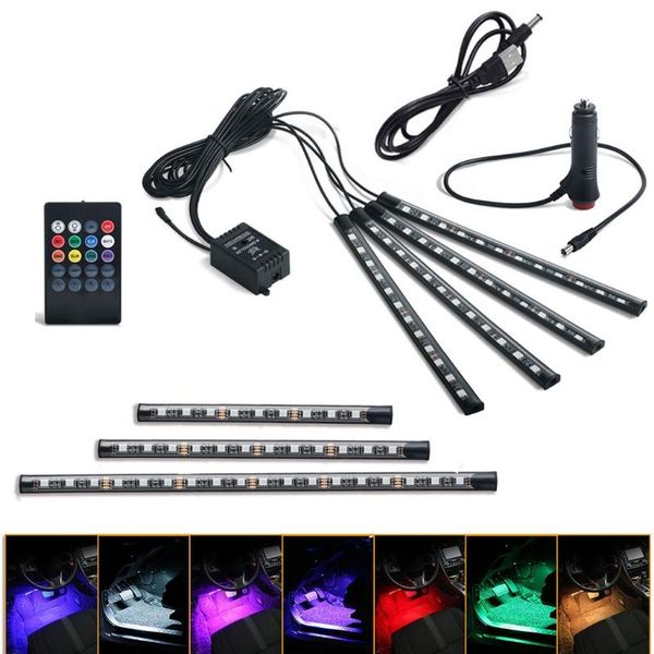 

interior&external lights car rgb led strip light styling decorative atmosphere lamps interior with sound active function and remote 12v