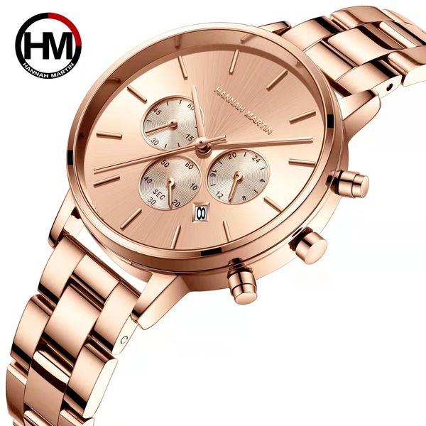 3 piccoli orologi da uomo di moda di marca HM Hannah Martin movimento al quarzo giapponese orologi da donna elegante semplice orologio da polso impermeabile in acciaio inossidabile per il tempo libero