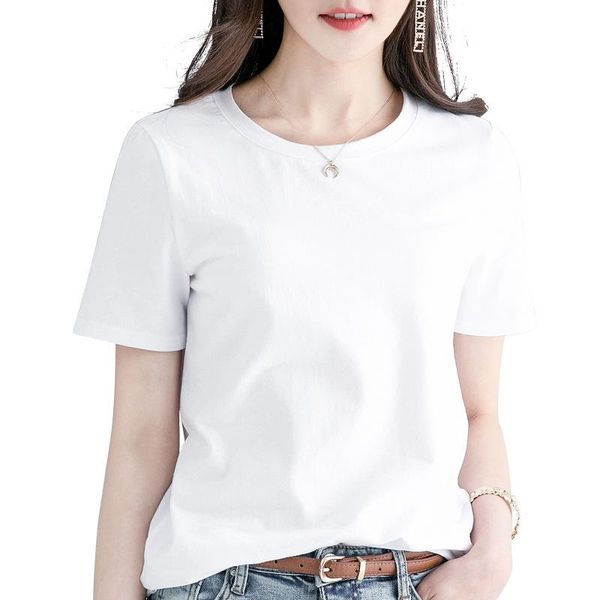 

women's t-shirt loose short-sleeved women 2021 pure cotton korean round neck half-sleeved solid color bottoming shirt summer, White
