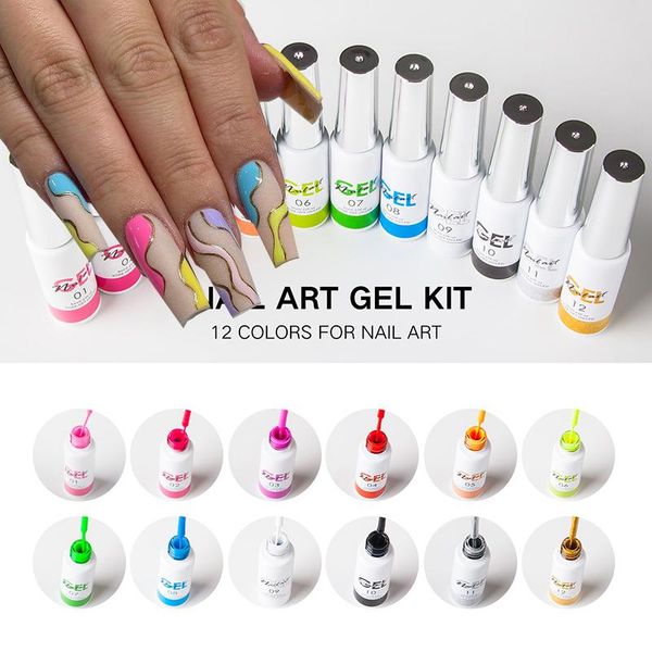 

nail gel 12pcs 8ml art line gels polish kit for french uv painting & drawing acrylic nails glue diy draw liner 1se, Red;pink