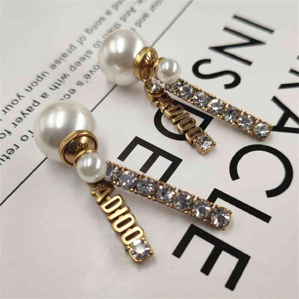 

2021 luxury designer jewelry / new personality letter pearl earrings women's net red diamond pendant silver needle