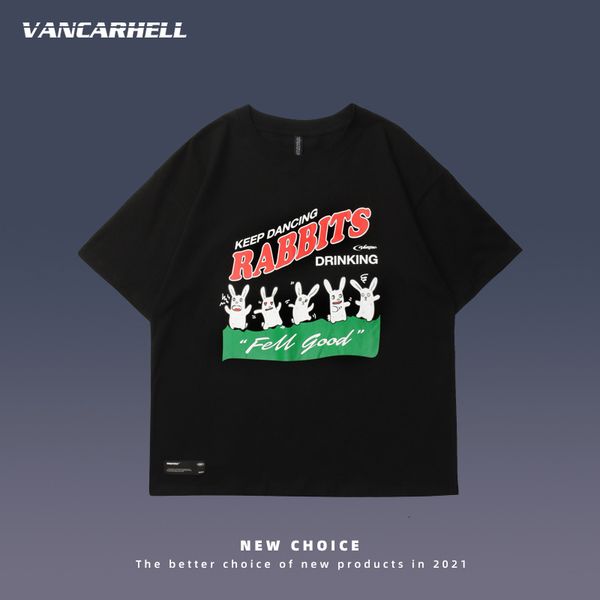 

tee polo ins summer simple fun cartoon print short sleeve t-shirt men's fashion street bf style loose couple student clothes, White;black