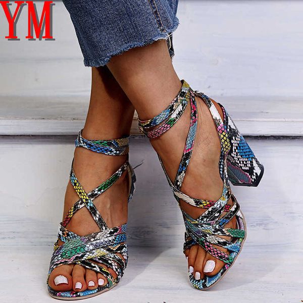 2020 Sandalias Mujer женские насосы женские моды мода змеинка змея высокие каблуки крест сандалии повседневные туфли женщин сандалии 35-43 x0526