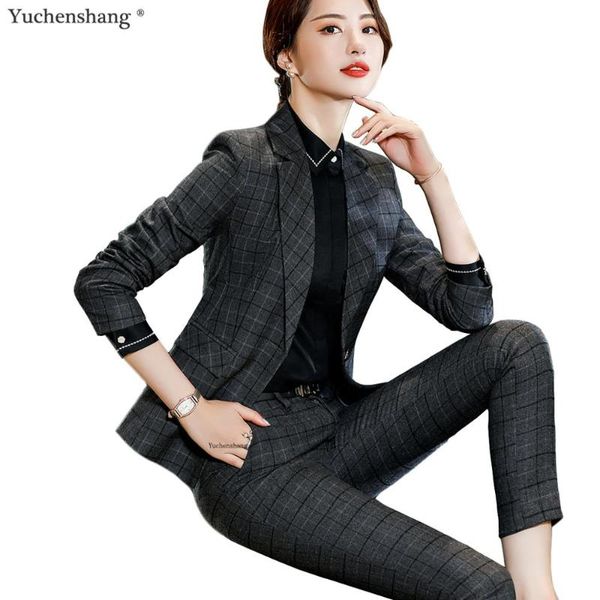 

women's suits & blazers fashion women grey stripe pant suit set el interview office lady business wear and trousers 2 piece sets, White;black