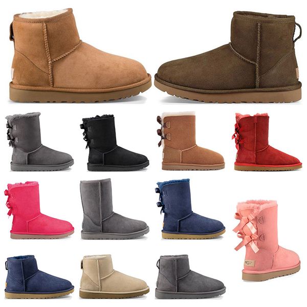 

warm women classic shoes snow boots ankle short bow fur boot for winter chestnut black grey navy size 36-41 fashion outdoors good quality