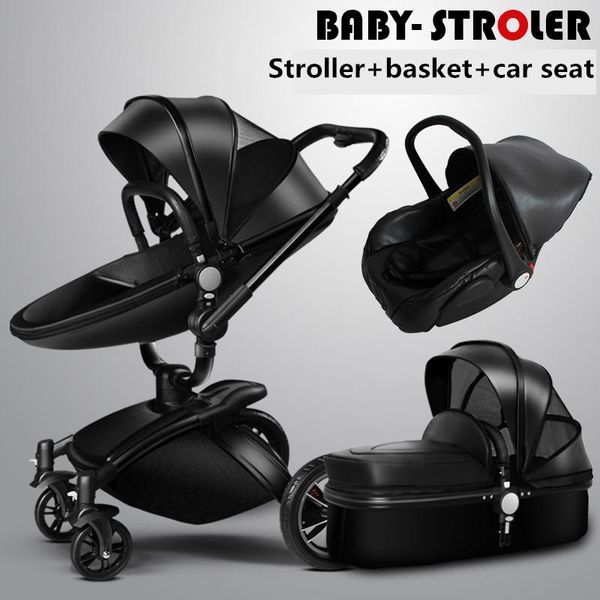 

strollers# 2021 brand baby strollers 3 in 1 leather pram aulon europe car seat basket bassinet golden frame gifts