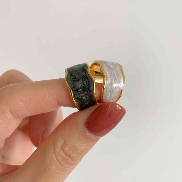 

fashion open band rings female enamel glazed index finger decorations dripping oil irregular women girl jewelry, Silver
