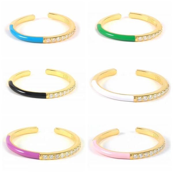 

cluster rings boako colored enamel for women girls 925 silver ring 2021 trend anillos mujer fine jewelry bijoux femme crystal cz, Golden;silver