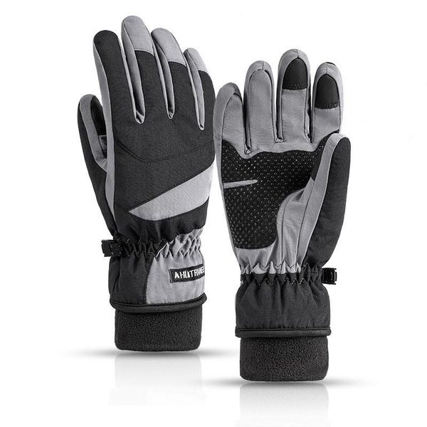 

cycling gloves ski warm waterproof non-slip plus velvet sports men's and women's outdoor curved finger touch screen, Black