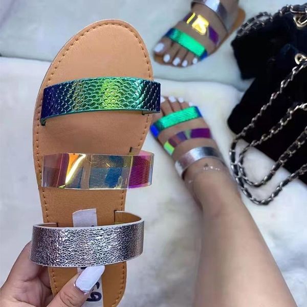 

slippers women summer sandals fashion candy color flip flops beach flat outdoor slide plus size, Black