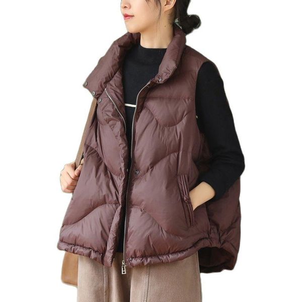 

women's vests women 90% white duck down vest jacket female ultra light waistcoat autumn winter zipper loose sleeveless coat 2021, Black;white