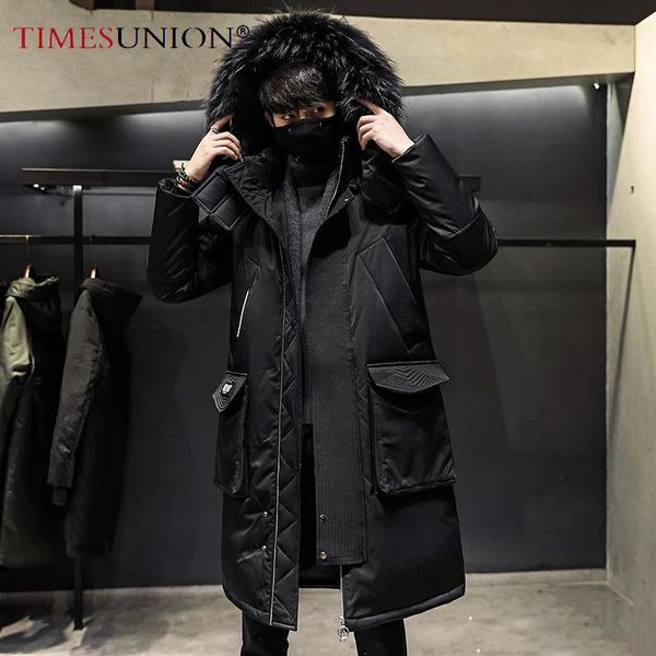 

men's down & parkas 2021 fashionable coat thicken jacket men hooded warm lengthen parka white duck hight quality male winter, Black