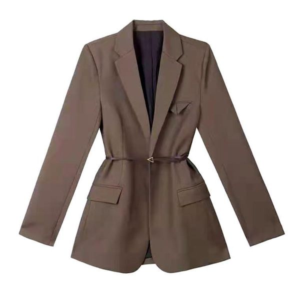 

women's suits & blazers 2022 style triangle buckle belted worsted wool slim-fit silhouette long suit jacket women, White;black