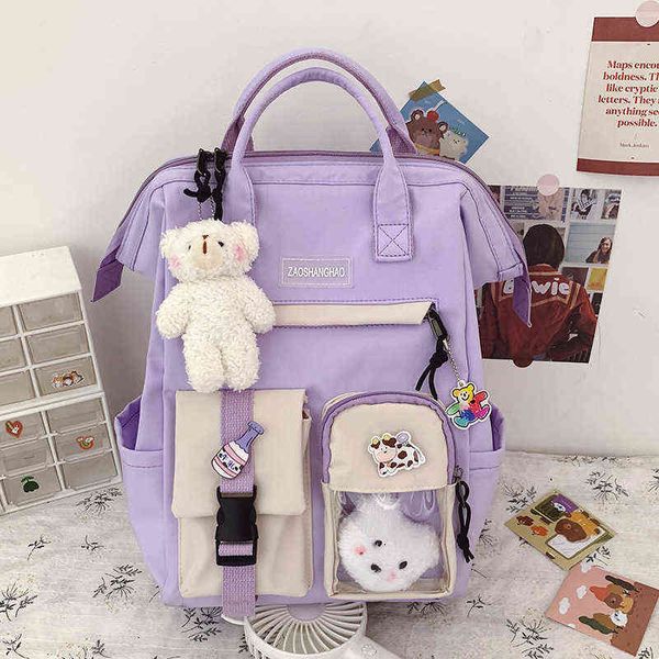 Rucksack Tasche Rucksack Stil Bag2023 Preppy Lila Frauen Wasserdicht Candy Farbe Fancy High School Tasche für Teen Girl Cute Travel 220723