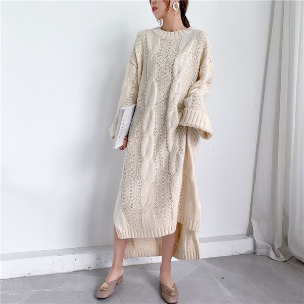 

sweaters Long female sleeve around the neck thin bodycon midi loose nightgown split pullover side, White;black