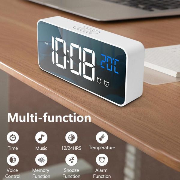 

desk & table clocks led mirror alarm clock digital with snooze function usb rechargeable clocks, four-level adjustable brightness dimmer