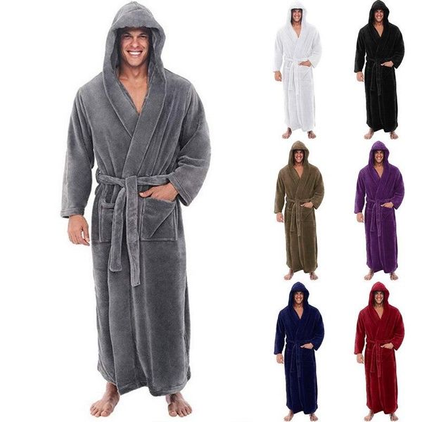 

men's tracksuits home clothes bathrobe winter long robe shawl male sleeved coat pajamas plus size mens bath, Gray