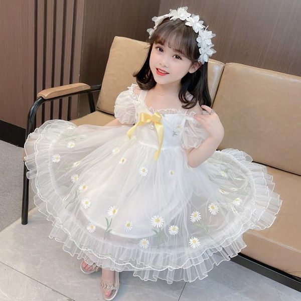 

fashion summer girls flower mesh ball gown dress kids princess dresses children clothing bow girl's, Red;yellow
