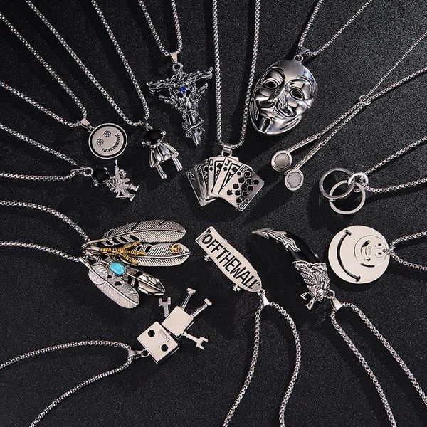 

pendant necklaces trendy gothic hip hop stainless steel necklace women heart long for men friends valentines day gift, Silver