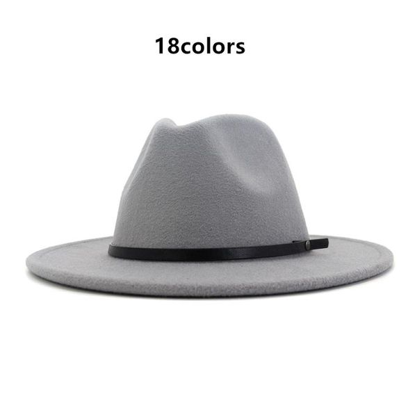 

wide brim hats black belt hat panama solid color felt fedoras for men women artificial wool british style trilby, Blue;gray