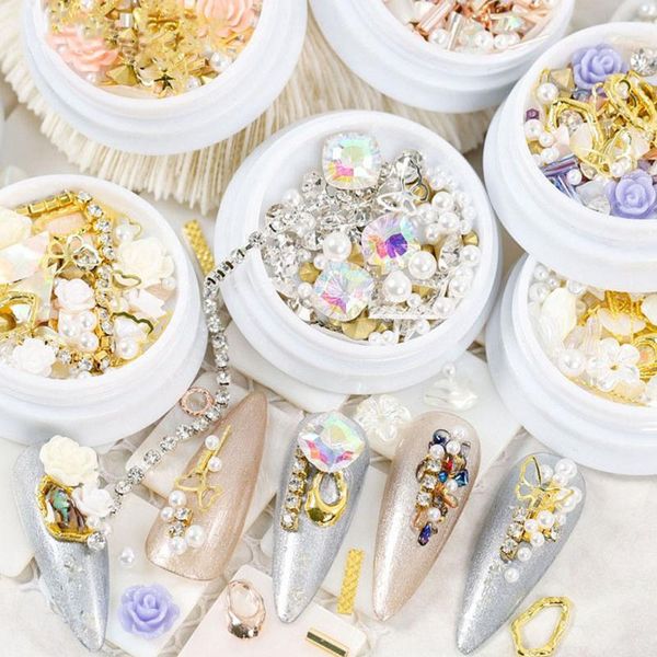 

nail art decorations shell stone sparkling mixed rivet diy decoration pearl crystal jewelry manicure accessories 3d sticker, Silver;gold