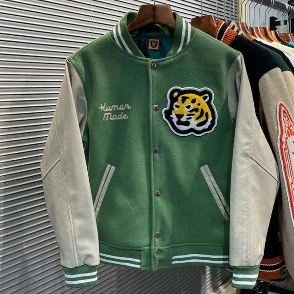 

human made varsity baseball jacket men clothing women bomber coats harajuku japanese racer streetwear motorcycle techwear park, Black;brown