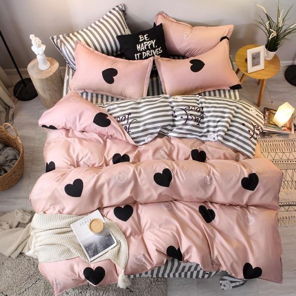 

bedding sets 3/4pcs pink heart set super king size bed linens reactive printing duvet cover brief style home flat sheet