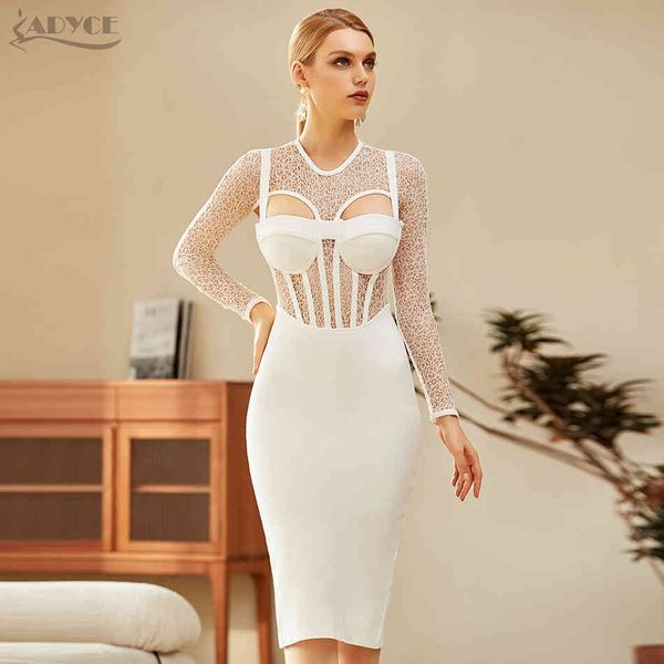 

autumn women black lace long sleeve bandage dress backless hollow out club celebrity runway party bodycon dresses 210423, Black;gray