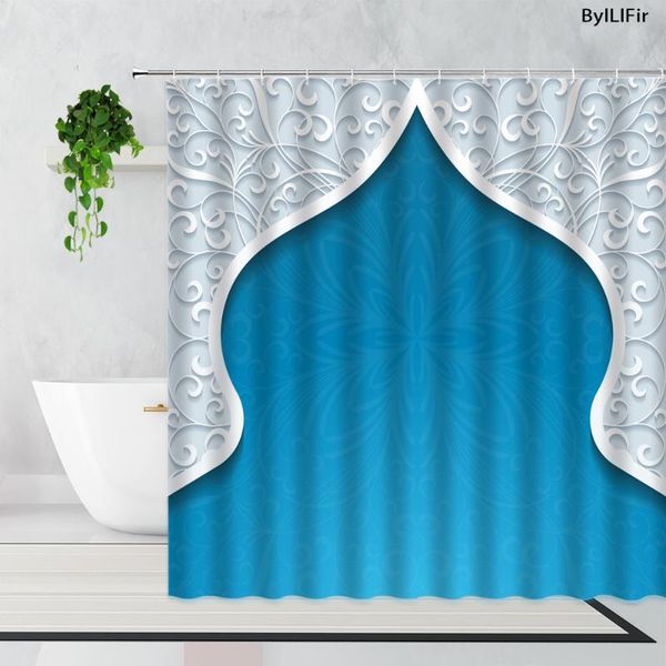 

shower curtains blue retro door carving art background home decoration bathroom bath curtain with hooks bathtub screen polyester