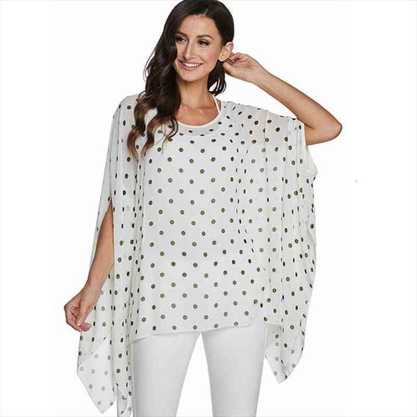 

white blouse shirt women polka dot print casual tees summer style batwing chiffon blouses blusas