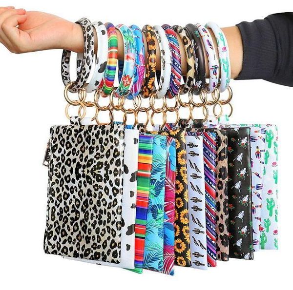 

storage bags bangle keychian leopard bracelet keychain hang wallet key ring for women girls coin purse clutch comstic makeup bag