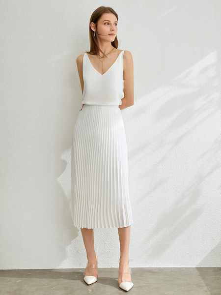 

spring summer office wear white black long skirt vintage england preppy style elastic waist basic accordion pleated skirts, Black;gray
