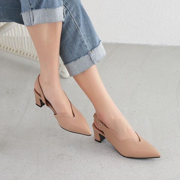 

dress shoes big size 9  11 12 13 14 15 high heels sandals women woman summer ladies tip-toed back tripping with thick, Black