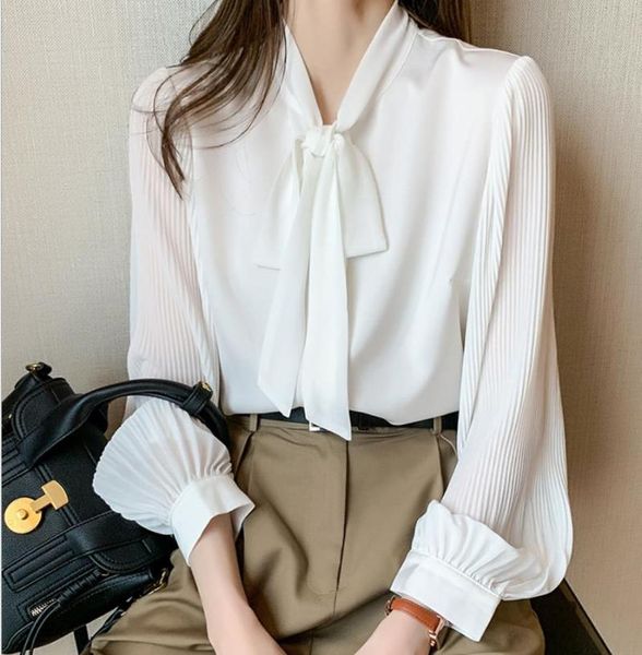 

women's blouses & shirts baharcelin summer white blouse lantern sleeve casual women loose chic bow neck clothing for office lady