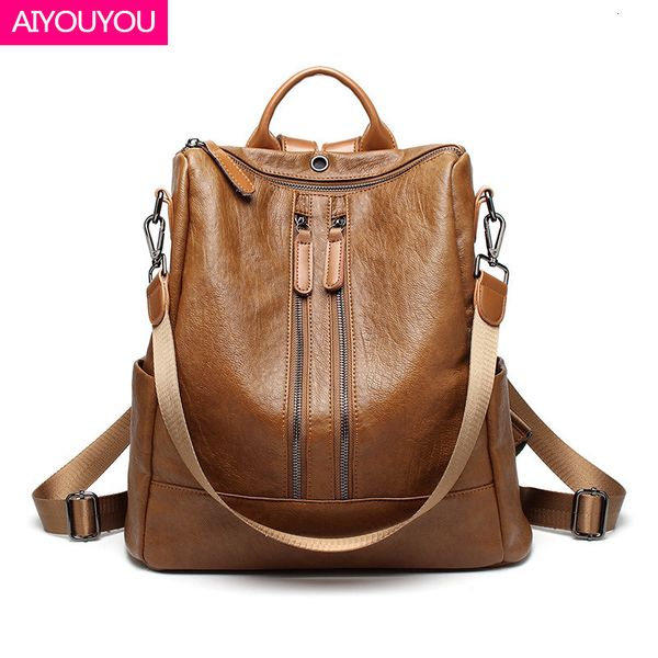 

fashion style women's car sewing soft leather anti theft backpack