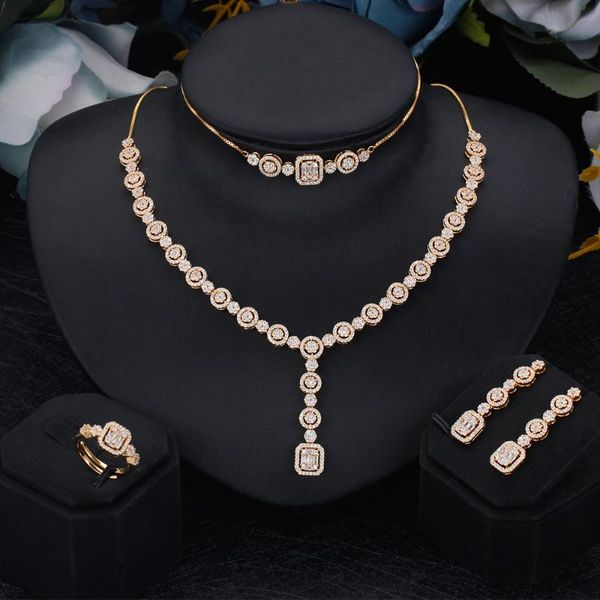 

earrings & necklace fashion saudi arabia bridal jewelry set cubic zirconia luxury trendy wedding ring earring women accessories quality a+, Silver