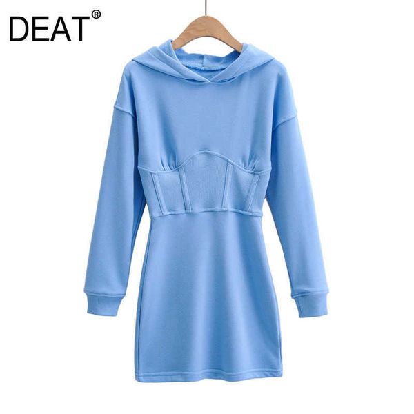 

[deat] women knitted patchwork sweatshirt dress hooded long sleeve loose fit fashion spring autumn 13t452 210527, Black;gray