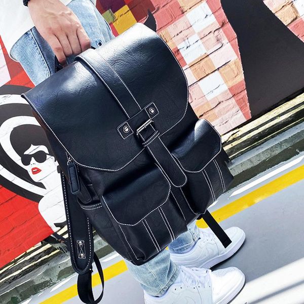 

backpack 2021 large capacity simple men's pu fashion trend travel bag casual