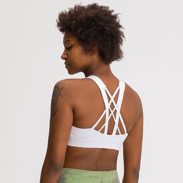 

naked feeling strappy sports bra for women gym fitness padded high impact yoga bra with removable cups push up sport bra, White;red