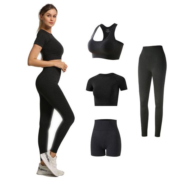 

2/3/4pcs yoga set workout sportswear seamless women gym clothing fitness shorts sleeve crop high waist leggings sports suits outfit