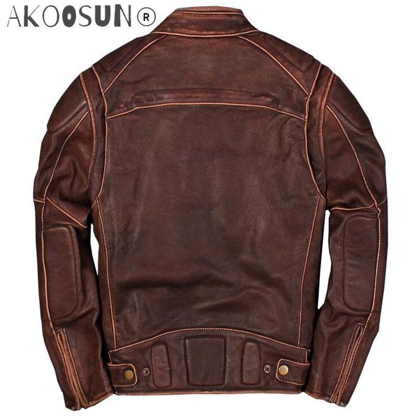 

women's leather & faux 2021 men's 100% genuine jackets brown cowhide motorcycle coat for male, Black