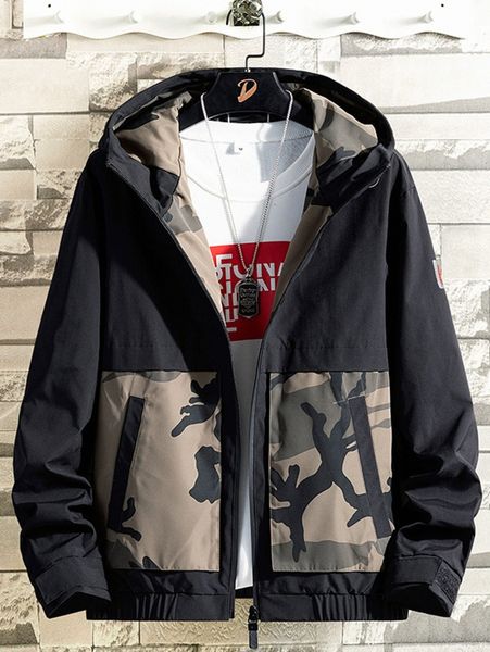 

men camo panel hooded jacket without tee k0bj#, Black;brown