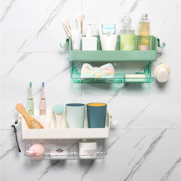 

hooks & rails double bathroom products storage rack wall-suction punch-drain kitchen plastic box