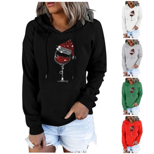 

women's hoodies & sweatshirts autumn winter chirstmas print long-sleeved hooded sweatshirt casual streetwear blouse pullover, Black